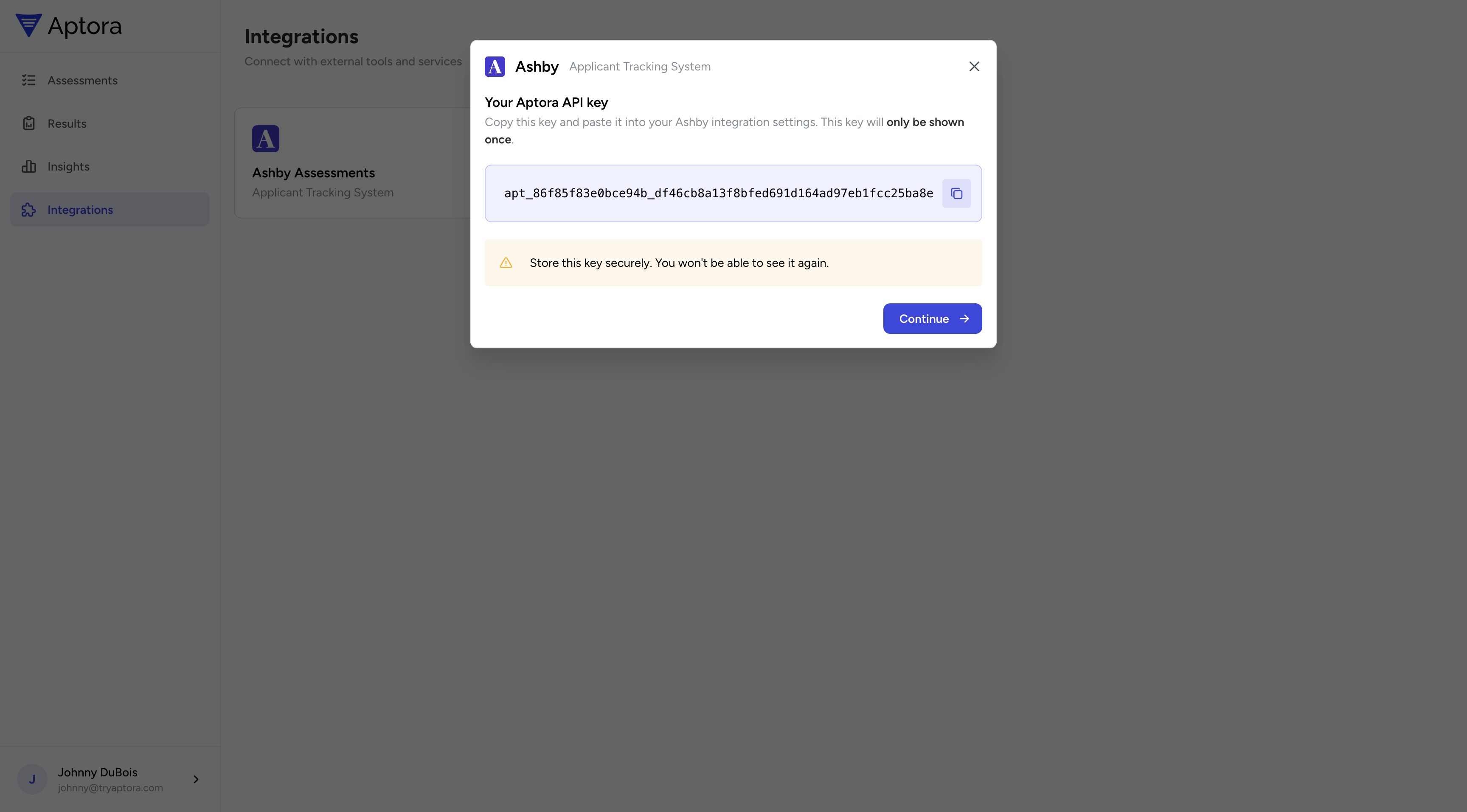 Copy your Aptora API key